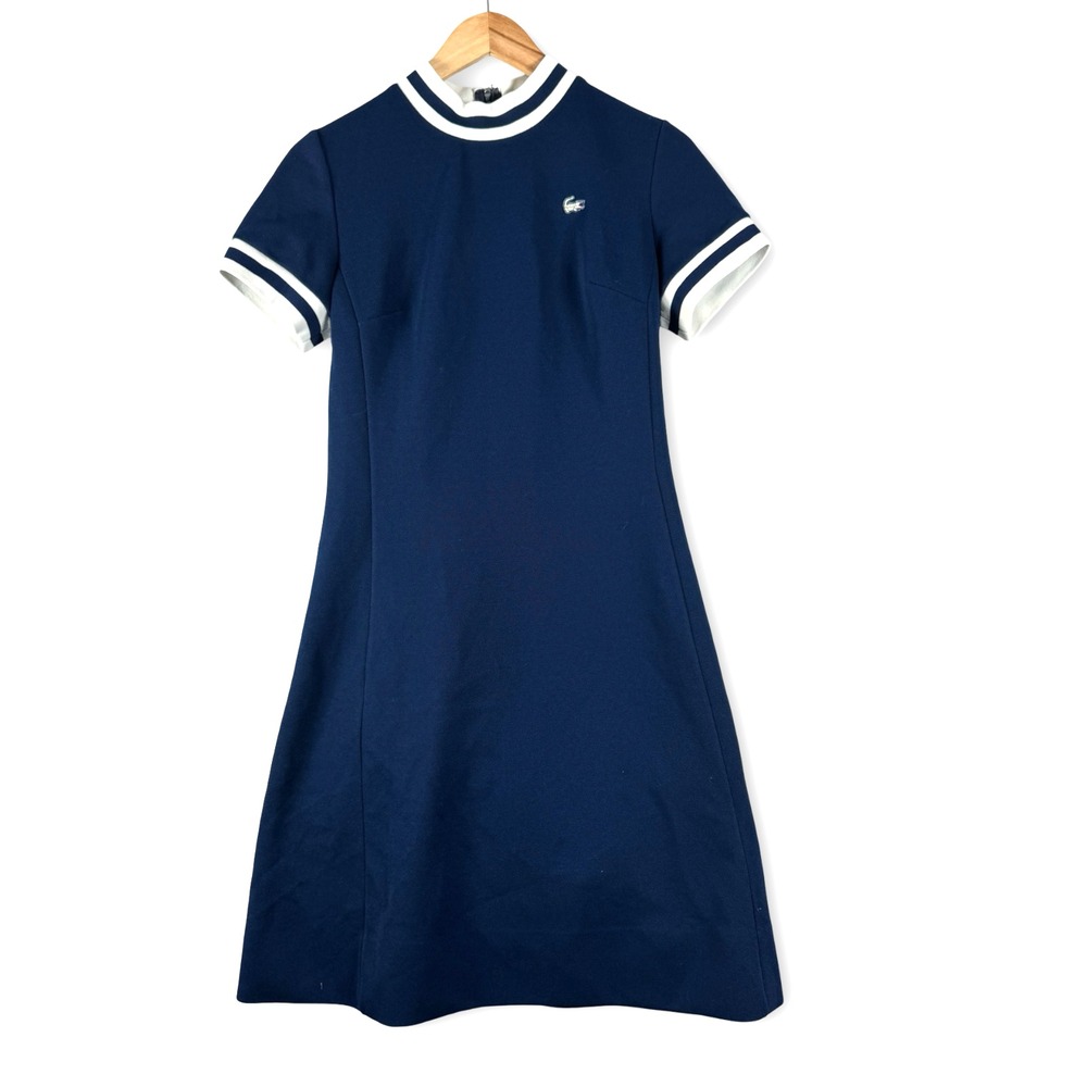 Vintage Chemise Lacoste Womens Navy White Dress Late 60's 70's Sz 10